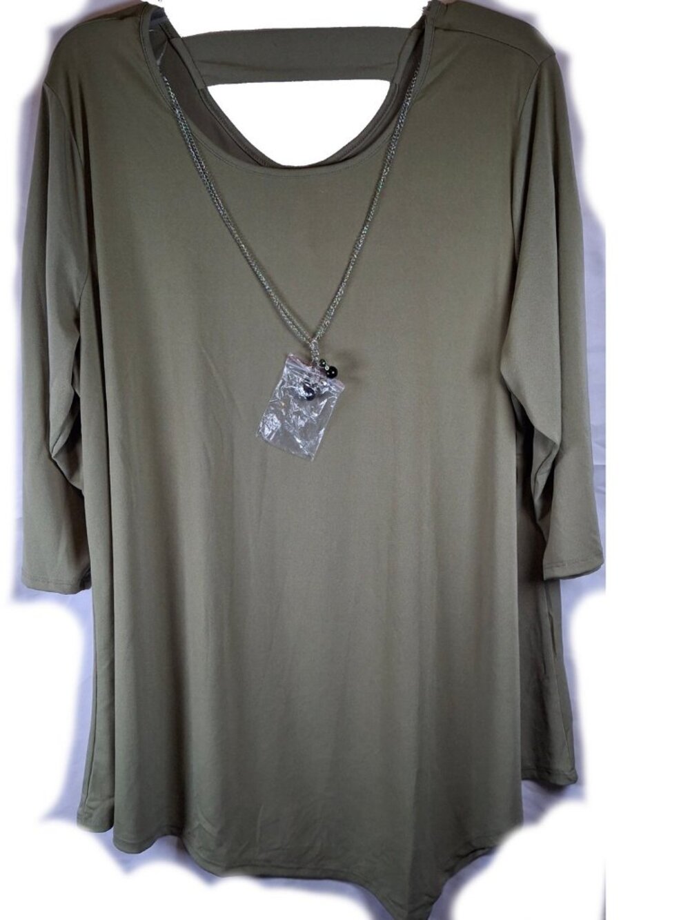 Olive Green Long Sleeve Women's Top with Cutout Back Detail